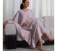 Robe longue modeste Kaftan arabe pour femme, de couleur unie, avec texture, col croisé et manches chauve-souris L,M,S,XL,XSUnicoloreÉtoffe