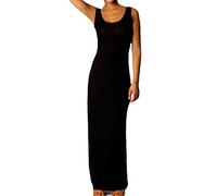 Robe longue moulante sans manches et col rond pour femme, Noir , XL