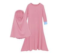 Robe longue musulmane Abaya du Ramadan avec hijab pour bébé fille, robe Burka longue pour petite fille (rose vif, 3-4 ans)