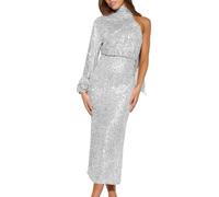 Robe Longue Noire Femme - Robe à Paillettes Solides pour Femmes Fermeture éClair Manches Longues éCharpe à Boutons Robe De SoiréE Fendue pour Cocktail Robe Noire Midi