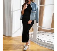 Robe longue noire simple et élégante, polyvalente, confortable et élastique pour les femmes rondes. Idéale pour le printemps, l'automne, les tenues de tous les jours, les sorties, l'église. 0XL,1XL,2X