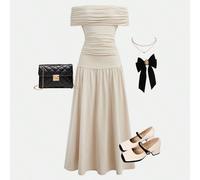 Robe longue plissée à un épaule en tricot, couleur abricot, style élégant rétro. Tenue pour le retour à l'école/fête, anniversaire, bal de promo 14Y,13Y,16Y,15YUnicoloreTissu tricoté