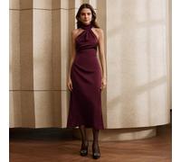 Robe longue plissée verte à col à accrocher pour femmes avec une vibe chic urbaine pour les vêtements du Nouvel An. Tenue maxi pour femmes L,M,S,XLUnicoloreTissu tissé