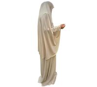 Robe longue pour femme avec foulard attaché, hijab et manches longues en jersey extensible Abaya, caftan style musulmah, beige, 40/42 FR