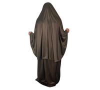 Robe longue pour femme avec foulard attaché, hijab et manches longues en jersey extensible Abaya, caftan style musulmah, marron, 40/42 FR