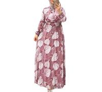 Robe Longue pour Femme Musulmane,Robe Femme Musulmane Chic Et Elegant VêTements Ethnique Imprimé Caftan Islamique Pleine Longueur Tenue De PrièRe Moyen-Orient CintréE Tendance Dress