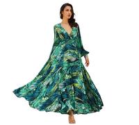 Robe longue pour femme, style bohème, fluide, élégante, col en V, pour mariage, (vert, XXL)