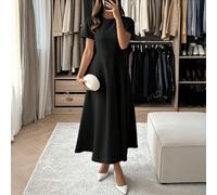 Robe longue pour femmes PoPoHouse, automne, tempérament élégant et sexy, manches courtes, col rond, convient pour les fêtes, les déplacements et les jupes L,M,S,XLTissu tricoté