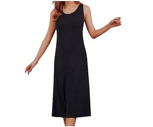 Robe Longue Pyjama Femme En Coton,Chemise De Nuit Avec Soutien-Gorge Intégré Couleur Unie Décontractée Léger Respirant,Pyjama Femme Col Rond Sans Manches Vêtements De Nuit Ensemble Grande Taille