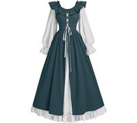 Robe longue rétro médiévale pour femme - Avec manches trompettes - Style victorien, Renaissance, gothique - Costume de carnaval, Halloween, fête, princesse costume medieval de cosplay carnaval