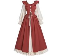 Robe longue rétro médiévale pour femme - Avec manches trompettes - Style victorien, Renaissance, gothique - Costume de carnaval, Halloween, fête, princesse costume medieval de cosplay carnaval