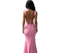Robe longue rose à lacets dos nu for femmes moulante Sexy robe Maxi à bretelles fines tenues de soirée d'anniversaire élégantes (Color : A, Size : S)