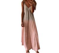 Robe longue sans manches à col en V et bretelles spaghetti pour femme - Idéale pour l'été et la plage, rose, L