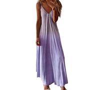 Robe longue sans manches à col en V et bretelles spaghetti pour femme - Imprimé ombré - Robe de plage pour l'été, violet, L
