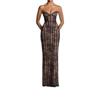 Robe longue sans manches en dentelle évasée taille haute pour femme, corset sans bretelles, robe de soirée pour banquet et cocktail, robe moulante élégante avec décolleté en cœur pour les cocktails