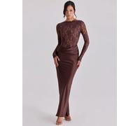 Robe longue sirène élégante Mozision en satin et dentelle à épaules dénudées pour femme, à manches longues, froncée, moulante, pour soirée, club ou cérémonie Milky white