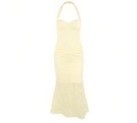 Robe longue sirène en dentelle jaune pour femme, col licou, encolure en forme de cœur, dos nu, coupe slim, robe de soirée élégante pour fête, invitée de mariage, vacances à Paris L,M,SUnicoloreDentell