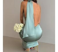 Robe longue sirène en satin dos nu et décolleté élégante et sexy pour la saison des mariages. Tenue pour lune de miel. Robe pour invitée de mariage. Tenue pour vacances sur une île. Robes d'été pour f