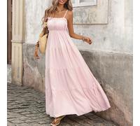 Robe longue texturée jaune à bretelles fines, taille ajustée avec volants, style français, pour les vacances, printemps/été L,M,S,XLUnicoloreTissu tissé