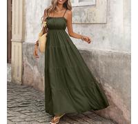 Robe longue texturée jaune à taille ajustée, avec volants et bretelles spaghetti, style français pour les vacances, printemps/été L,M,S,XLUnicoloreTissu tissé
