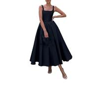 Robe longue trapèze à bretelles spaghetti pour femmes, col carré, sans manches, robes noires pour femmes, robes de soirée en discothèque, vêtements de fête, Noir , S
