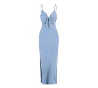 Robe Longue tricotée Simple sans Manches pour Printemps et été.-Bleu Ciel-S