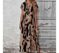 Robe longue tunique modeste avec imprimé aléatoire et manches courtes chauve-souris, robes décontracté chics pour femmes, robes d'automne pour femmes, décontracté L,M,S,XLImprimés aléatoiresÉtoffe
