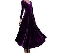 Robe Longue Velours Femme, Robe De FêTe Manches Longues, VêTements De SoiréE Women Grande Taille, Sexy Col V Charmant Couleur Unie Moulante Dress Chic Et Elegant DéContractéS