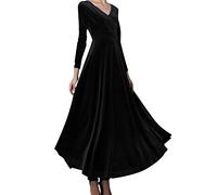 Robe Longue Velours Femme, Robe De FêTe Manches Longues, VêTements De SoiréE Women Grande Taille, Sexy Col V Charmant Couleur Unie Moulante Dress Chic Et Elegant DéContractéS