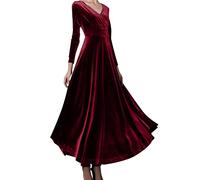 Robe Longue Velours Femme, Robe De FêTe Manches Longues, VêTements De SoiréE Women Grande Taille, Sexy Col V Charmant Couleur Unie Moulante Dress Chic Et Elegant DéContractéS