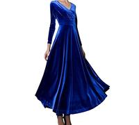 Robe Longue Velours Femme, Robe De FêTe Manches Longues, VêTements De SoiréE Women Grande Taille, Sexy Col V Charmant Couleur Unie Moulante Dress Chic Et Elegant DéContractéS