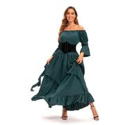 Robe longue victorienne pour femme - Robe médiévale vintage - Robe de soirée - Couleur unie - Robe longue - Robe de princesse - Robe de bal pour Halloween, carnaval, fête, Vert. 1, S