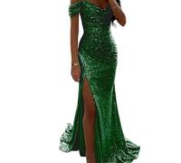Robe longue vintage à paillettes pour femme, idéale pour les soirées élégantes (M Vert)
