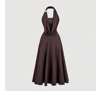 Robe longue vintage des années 70 avec col drapé, ornements perlés, design dos nu - Style boho nomade occidental, inspiré du Y2K - Parfait pour les vacances sur l'île, les fêtes, les rendez-vous, les