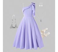 Robe longue violet unicolore épaules dénudées, élégante, à la mode, charmante, convient pour un anniversaire, un dîner, un événement du soir, des divertissements et la détente 14Y,13Y,16Y,15YUnicolore