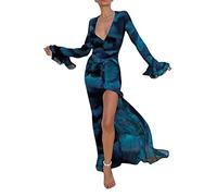 Robe longue Y2k Grunge See Through Sheer Mesh Maxi pour femme - Côté esthétique - Bikini - Couverture d'été - Plage - Natation, bleu, S