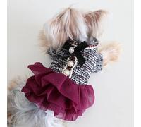 Robe luxueuse en tulle pour chien en tweed perlé pour animal domestique - Automne et hiver - Pour anniversaire, mariage, Noël - Jupe tutu pour petits animaux de compagnie (rouge vin, L)