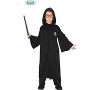 Robe magique d'étudiant à capuche Robe d'Halloween Classique Mystique Étudiant Sorcier Sombre Costume de conte de fées Aventure Fête Enfants, Taille : 140/146 Couleur : Noir