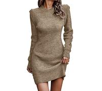 Robe Manche Longue Sexy,Pull Col Rond Robe Mi Longue Chic Et Elegante En Tricot À Manches Longues Col Rond Couleur Unie Dress DéContractéE Sweater Oversize Chandail Pullover Automne Et Hiver