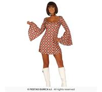 Robe Manches 70s Disco Rétro Hippie Fancy Dress Costume Femme Multi