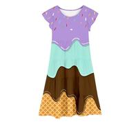 Robe Manches Longues Fille Robe Perles Fille Décontractée Party Glace Imprimé Tiers avec Papillon Manche pour Enfants Confortable Élastique Taille Extérieur Photo Tenue Plissé Robes Vacances Été