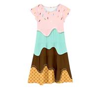 Robe Manches Longues Fille Robe Perles Fille Décontractée Party Glace Imprimé Tiers avec Papillon Manche pour Enfants Confortable Élastique Taille Extérieur Photo Tenue Plissé Robes Vacances Été