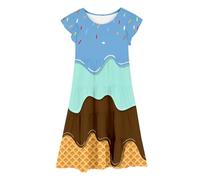 Robe Manches Longues Fille Robe Perles Fille Décontractée Party Glace Imprimé Tiers avec Papillon Manche pour Enfants Confortable Élastique Taille Extérieur Photo Tenue Plissé Robes Vacances Été