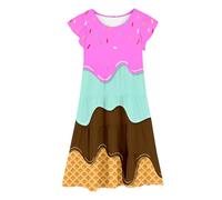 Robe Manches Longues Fille Robe Perles Fille Décontractée Party Glace Imprimé Tiers avec Papillon Manche pour Enfants Confortable Élastique Taille Extérieur Photo Tenue Plissé Robes Vacances Été