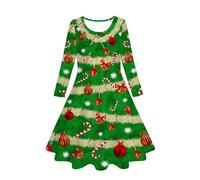 Robe Mariage Fille,Robe de Princesse à Manches Longues et à Volants pour Petites Filles Impression Printemps-Automne idéal pour Les Occasions festives (Green, 8-9 Years)