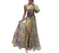 Robe Mariage Invitée Femme Ete Dentelle Boheme Maille Robe Femme Chic Et Elegant Fleurie Cocktail Vetement Ete sans Manches De Cérémonie Portefeuille Grande Taille Summer Dress(Vert,S)
