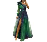 Robe Mariage Invitée Femme Ete Fleurie De Cérémonie Maille Robe Femme Chic Et Elegant Mariage Boheme Cocktail Vetement Ete Manchette à Une épaule Dentelle Coton Summer Dress(Vert foncé,S)