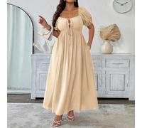 Robe maxi ample pour femmes, style romantique français de Sicile, élégante et décontractée, pour le travail, les vacances, le thé de l'après-midi. Col carré, nœud papillon, dos nu, manches lanternes.