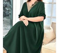 Robe maxi de style arabe à manches courtes, de couleur unie, avec un double layer et une finition en dentelle florale, pour grande taille 0XL,1XL,2XL,3XL,4XLBlocs de couleurTissu tissé