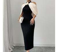 Robe maxi décontractée femme avec décor floral 3D et épaules dégagées, en style blocs de couleurs L,M,S,XLBlocs de couleur,UnicoloreTissu tricoté